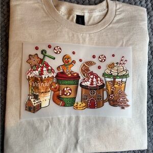 Gildan Cream Long Sleeve Tee with Festive Print